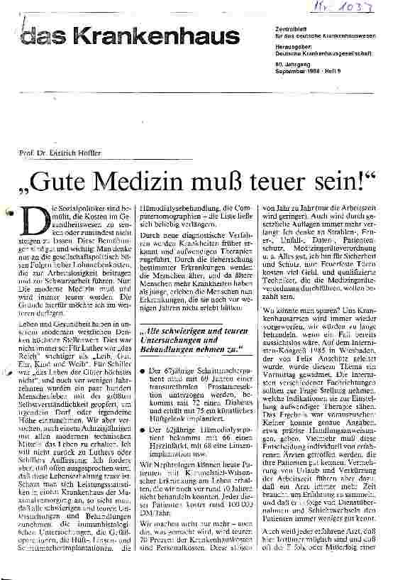 Vorschauseite 1: Gute Medizin muß nicht teuer sein