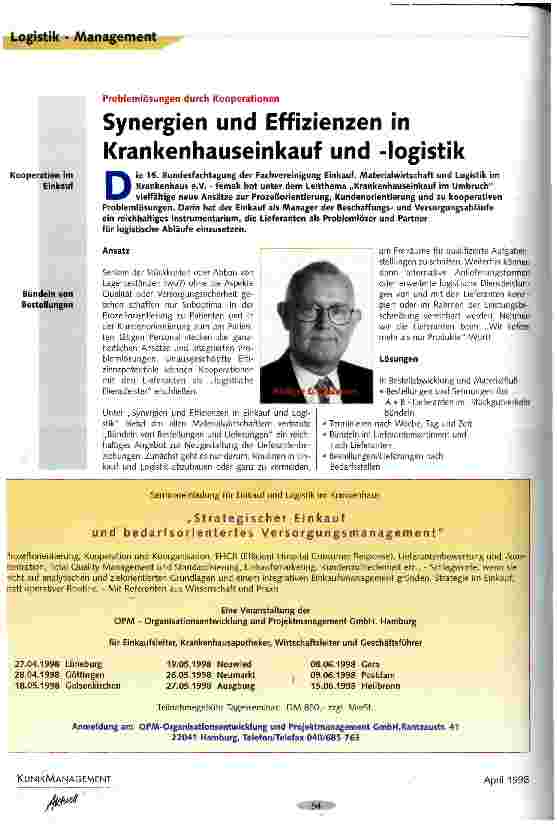 Vorschauseite 1: Synergien und Effizienzen in Krankenhauseinkauf und -logistik Problemlösungen durch Kooperationen