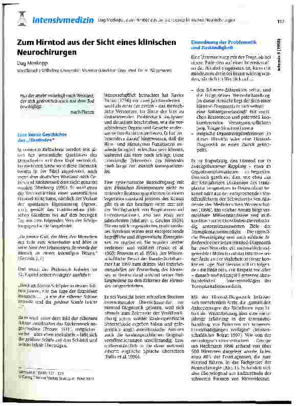 Vorschauseite 1: Zum Hirntod aus der Sicht eines klinischen Neurochirurgen