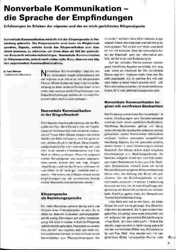 Vorschauseite 1: Nonverbale Kommunikation - die Sprache der Empfindungen Erfahrungen im Erleben der eigenen und der an mich gerichteten Körpersignale