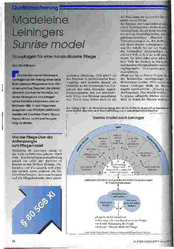 Vorschauseite 1: Madeleine Leiningers Sunrise model Grundlagen für eine transkulturelle Pflege