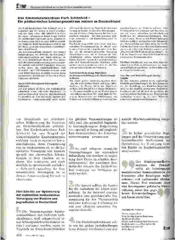 Vorschauseite 4: Die pädiatrische Klinik ist das Stiefkind des Gesundheitswesens Mangelnde Unterstützung durch Politiker und Krankenkassen