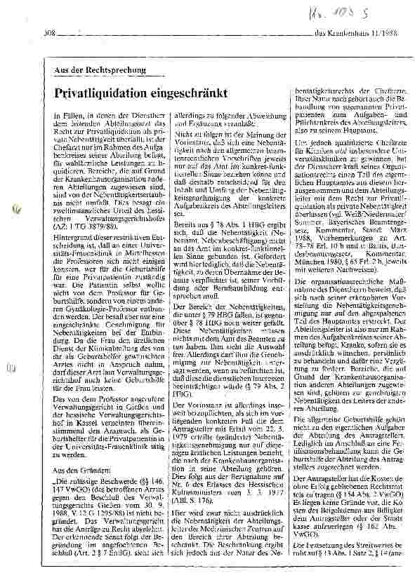 Vorschauseite 1: Privatliquidation eingeschränkt Aus der Rechtsprechung