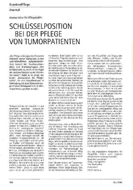 Vorschauseite 1: Schlüsselposition bei der Pflege von Tumorpatienten Kompendien für Pflegekräfte