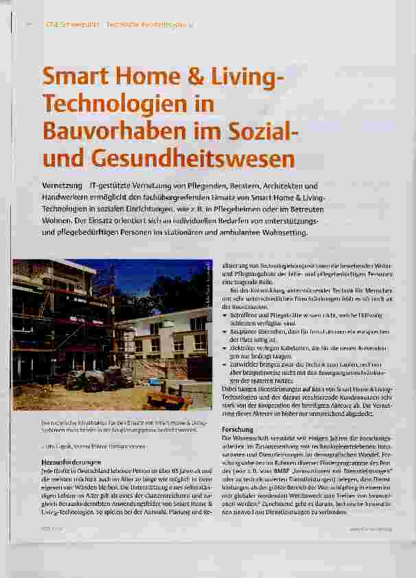 Vorschauseite 1: Smart Home & Living-Technologien in Bauvorhaben im Sozialund Gesundheitswesen
