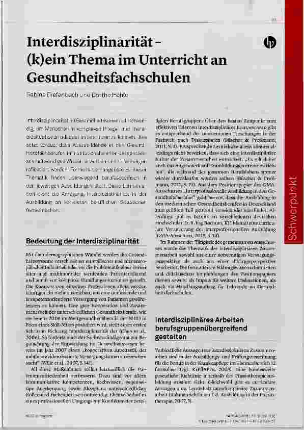 Vorschauseite 1: Interdisziplinarität (k)ein Thema im Unterricht an Gesundheitsfachschulen