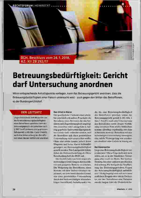 Vorschauseite 1: Betreuungsbedürftigkeit: Gericht darf Untersuchung anordnen