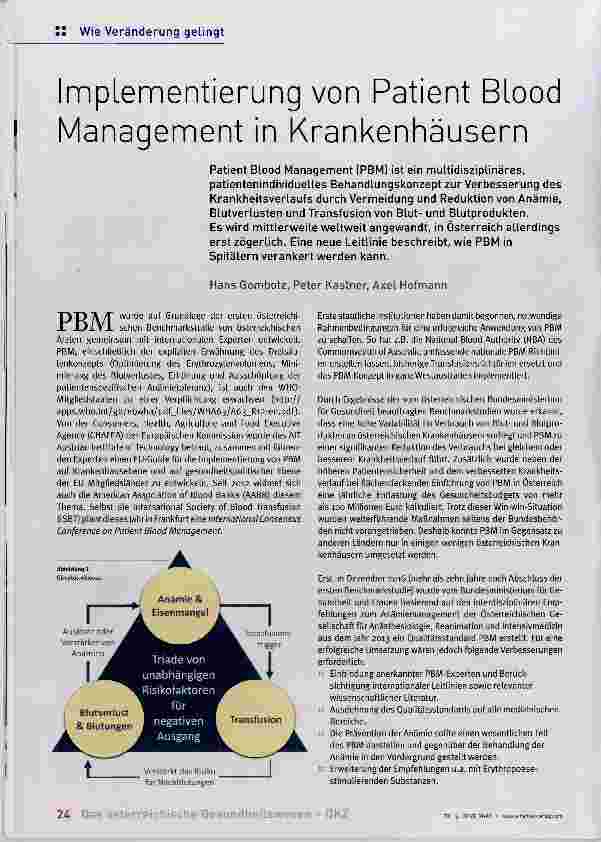 Vorschauseite 1: Implementierung von Patient Blood Management in Krankenhäusern