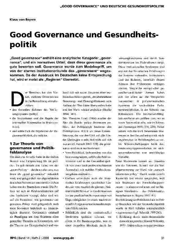 Vorschauseite 1: Good Governance und Gesundheitspolitik