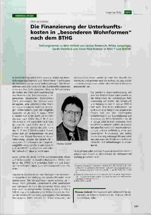 Vorschauseite 1: Die Finanzierung der Unterkunftskosten in „besonderen Wohnformen nach dem BTHG
