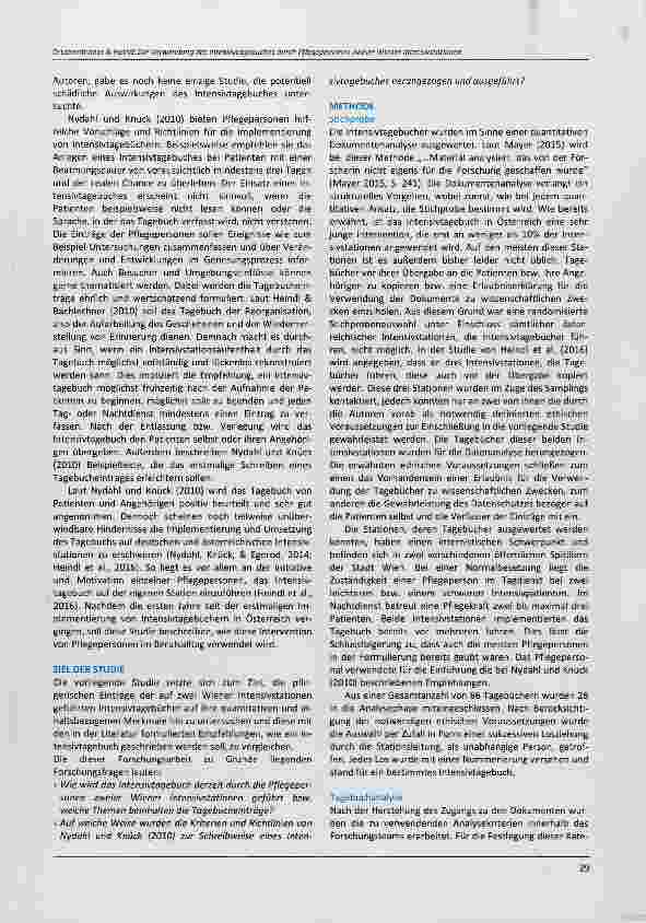 Vorschauseite 3: Originalarbeit Die Verwendung des Intensivtagebuches durch Pflegepersonen zweier Wiener Intensivstationen - eine quantitative Dokumentenanalyse