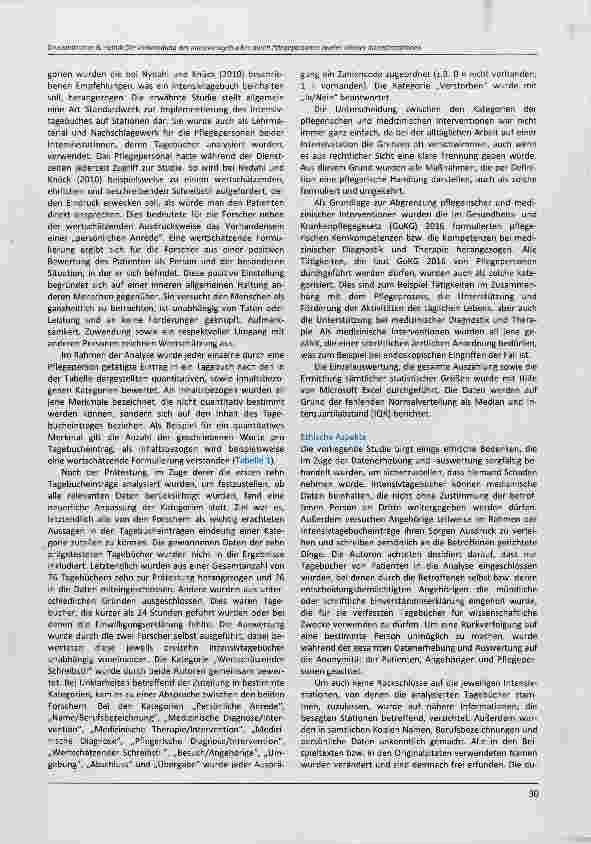 Vorschauseite 4: Originalarbeit Die Verwendung des Intensivtagebuches durch Pflegepersonen zweier Wiener Intensivstationen - eine quantitative Dokumentenanalyse