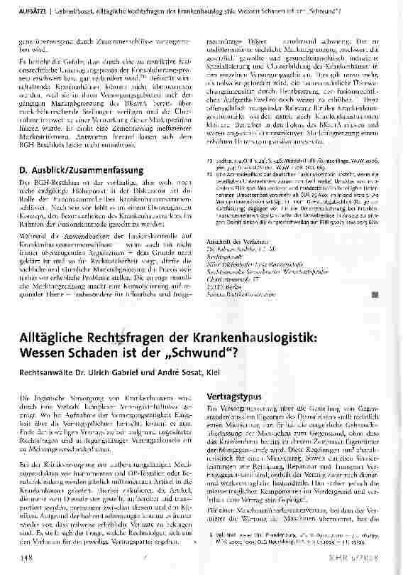 Vorschauseite 1: Alltägliche Rechtsfragen der Krankenhauslogistik: Wessen Schaden ist der „Schwund?