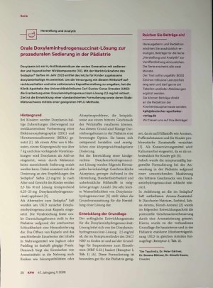 Vorschauseite 1: Orale Doxylaminhydrogensuccinat-Lösung zur prozeduralen Sedierung in der Pädiatrie