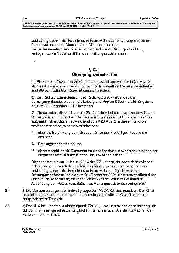 Vorschauseite 5: BAG vom 10. 06. 2020 – 4 AZR 142/19 Urteil des Bundesarbeitsgerichts vom 10. 06. 2020 – 4 AZR 142/19 ZPO § 256 Abs. 1; VO des Sächsischen Staatsministeriums des Innern über die Re…
