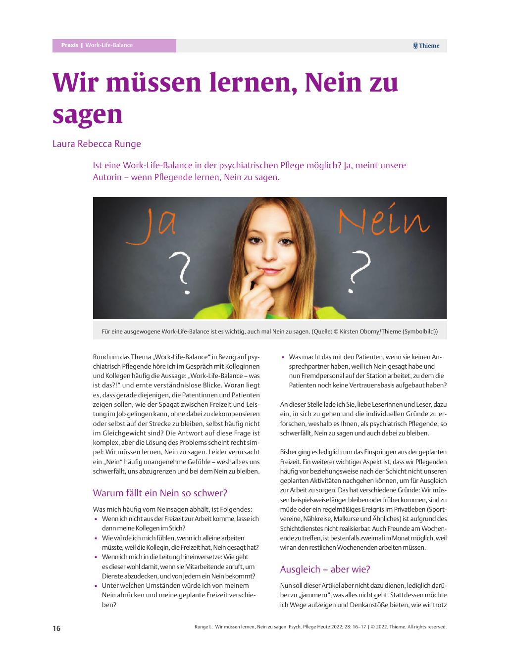 Vorschauseite 1: Wir müssen lernen, Nein zu sagen.