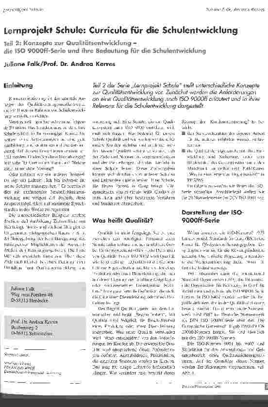 Vorschauseite 1: Lernprojekt Schule: Curricula für die Schulentwicklung Teil 2