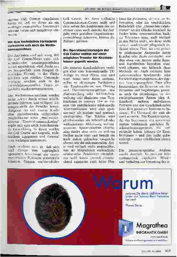 Vorschauseite 4: Call Center - nur die Krankenhäuser haben es noch nicht läuten gehört Mehr Kundenorientierung durch moderne Telekommunikation