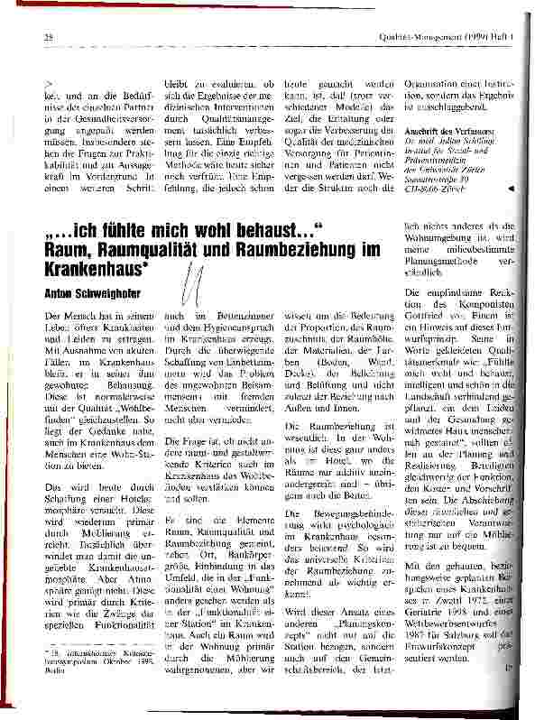 Vorschauseite 1: ... ich fühle mich wohl behaust ... Raum, Raumqualität und Raumbeziehung im Krankenhaus