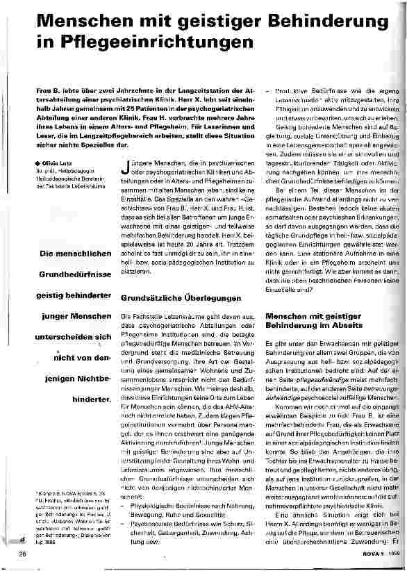 Vorschauseite 1: Menschen mit geistiger Behinderung in Pflegeeinrichtungen