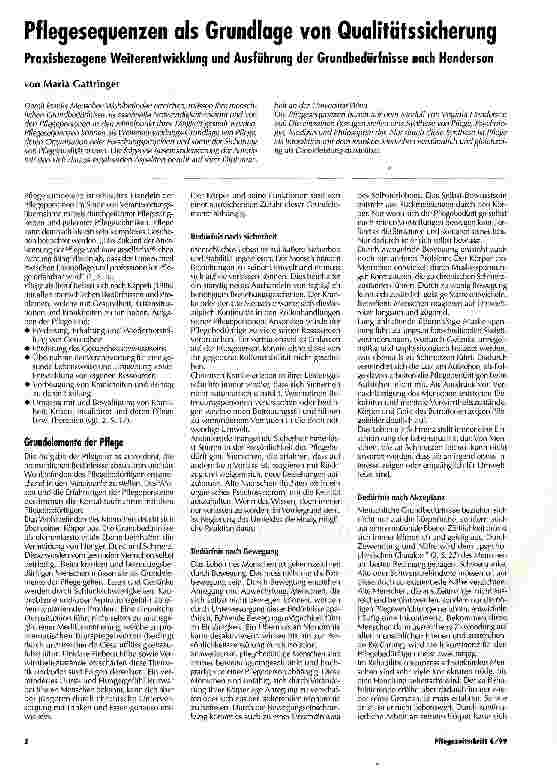 Vorschauseite 1: Pflegesequenzen als Grundlage von Qualitätssicherung Praxisbezogene Weiterentwicklung und Ausführung der Grundbedürfnisse nach Henderson