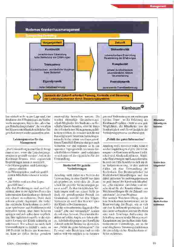 Vorschauseite 2: Die Politik muß aus dem Tagesgeschäft raus! Klinikmanagement: Gespräch mit Dr. Klaus-Christopher Amelung/Kienbaum