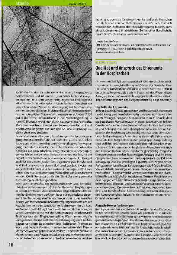 Vorschauseite 1: Qualität und Anspruch des Ehrenamts in der Hospizarbeit