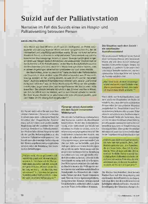 Vorschauseite 1: Suizid auf der Palliativstation