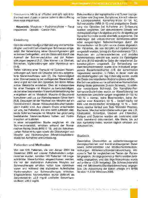 Vorschauseite 2: Morphin und Hydromorphon bei Palliativpatienten mit Niereninsuffizienz