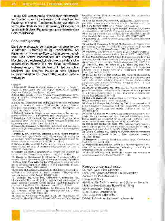 Vorschauseite 6: Morphin und Hydromorphon bei Palliativpatienten mit Niereninsuffizienz