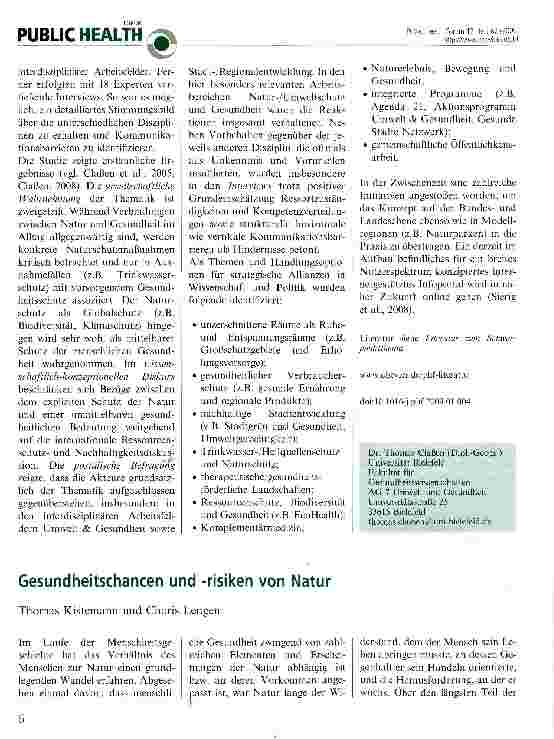 Vorschauseite 1: Gesundheitschancen und -risiken von Natur