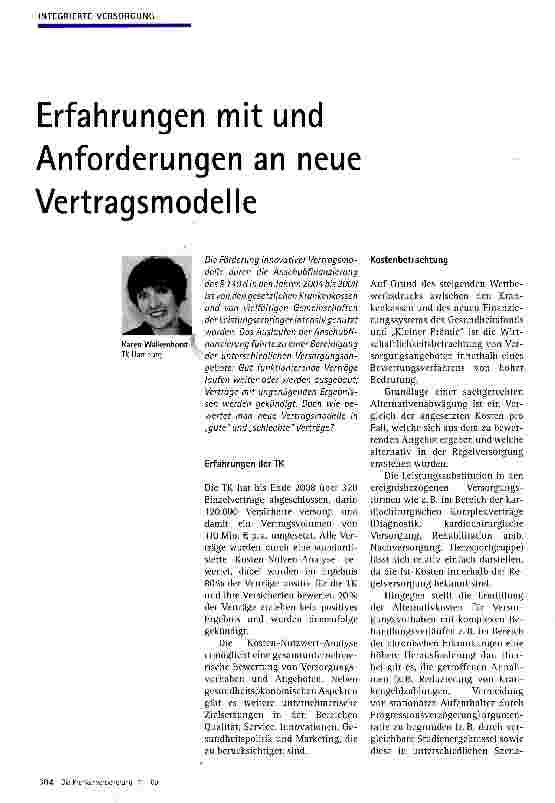 Vorschauseite 1: Erfahrungen mit und Anforderungen an neue Vertragsmodelle