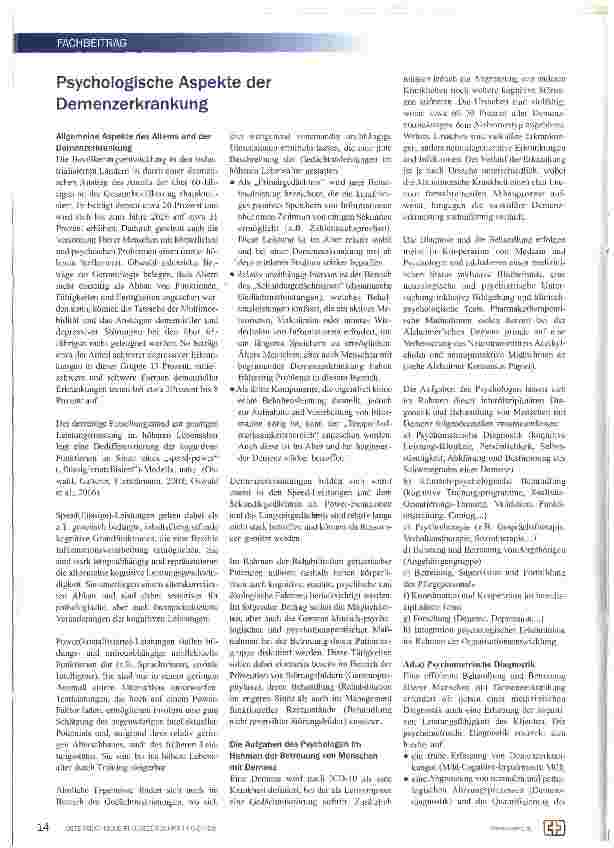 Vorschauseite 1: Psychologische Aspekte der Demenzerkrankung
