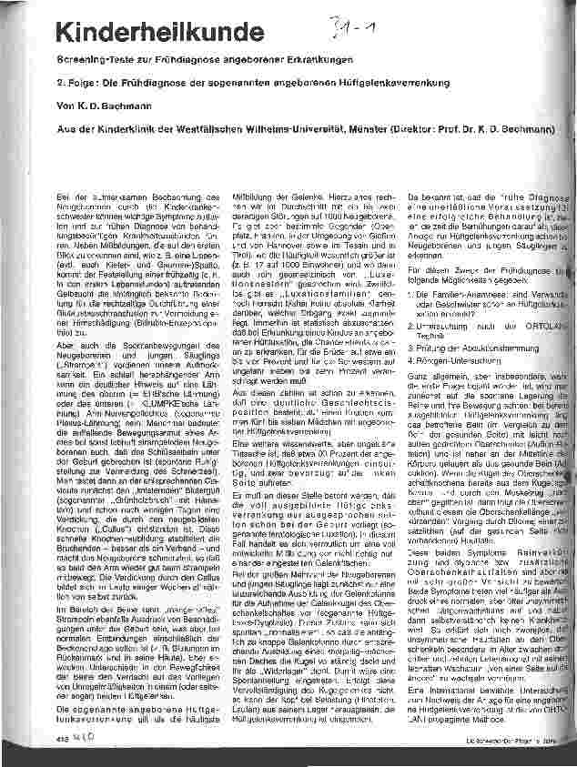 Vorschauseite 1: Kinderheilkunde Screening Test zur Frühdiagnose angeborener Krankh. 2. Folge: Die Frühdiagnose der angeborenen Hüftgelenksverrenkung