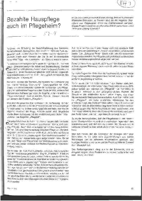 Vorschauseite 1: Bezahlte Hauspflege auch im Pflegeheim?