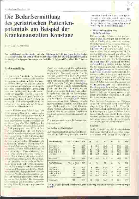 Vorschauseite 1: Die Bedarfsermittlung des geriatrischen Patientenpotentials am Beispiel der Krankenanstalten Konstanz