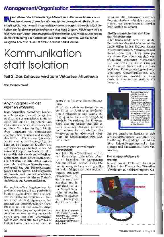 Vorschauseite 1: Kommunikation statt Isolation Teil 2: Das Zuhause wird zum Virtuellen Altenheim