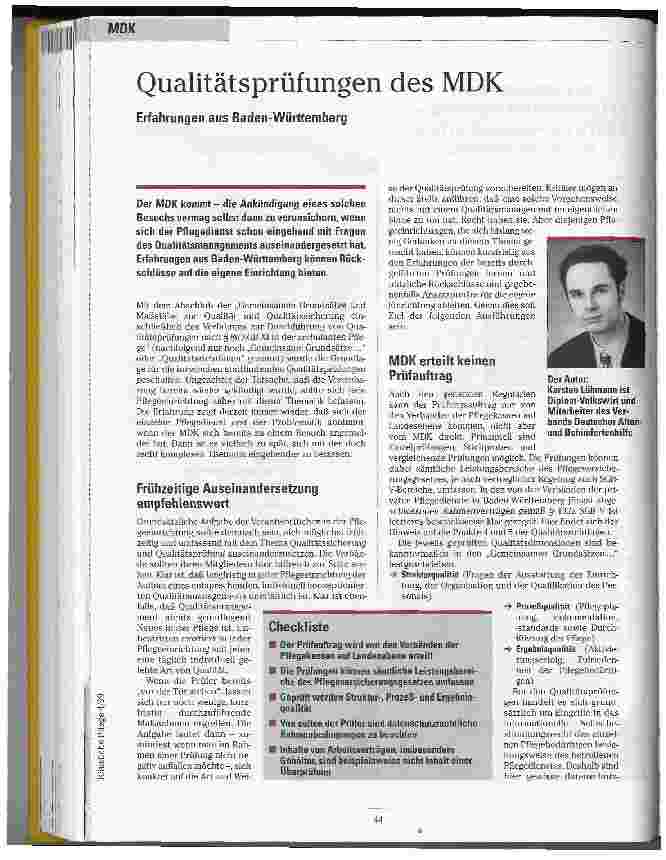 Vorschauseite 1: Qualitätsprüfungen des MDK Erfahrungen aus Baden-Württemberg