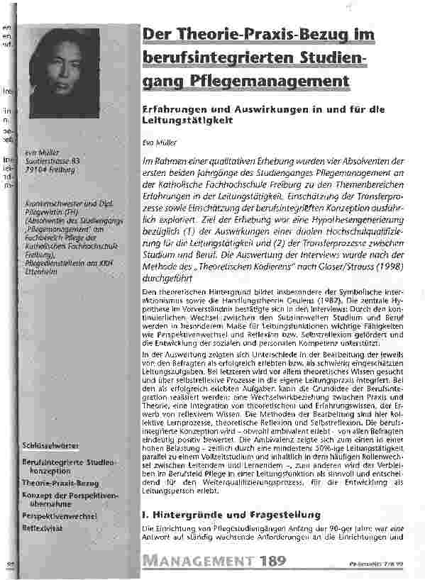 Vorschauseite 1: Der Theorie-Praxis-Bezug im berufsintegrierten Studiengang Pflegemanagement Erfahrungen und Auswirkungen in und für die Leitungstätigkeit