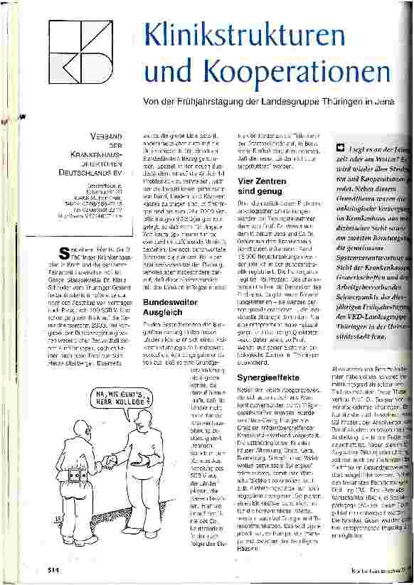Vorschauseite 1: Klinikstrukturen und Kooperationen Von der Frühjahrstagung der Landesgruppe Thüringen in Jena