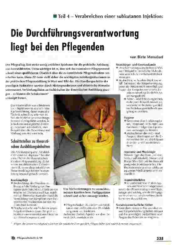 Vorschauseite 1: Die Durchführungsverantwortung liegt bei den Pflegenden Teil 4: Verabreichen einer subkutanen Injektion