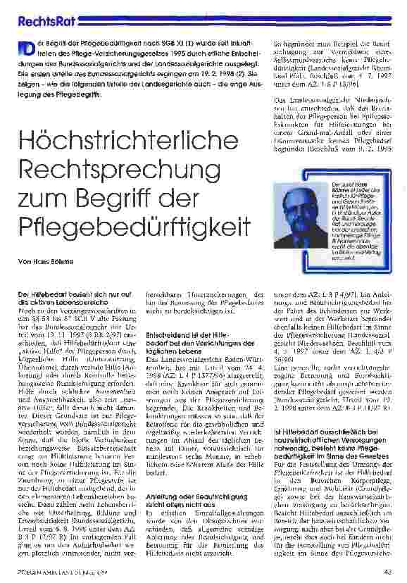 Vorschauseite 1: Höchstrichterliche Rechtsprechung zum Begriff der Pflegebedürftigkeit