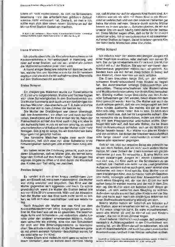 Vorschauseite 2: Rundtischgespräch: Mütter im Kinderkrankenhaus