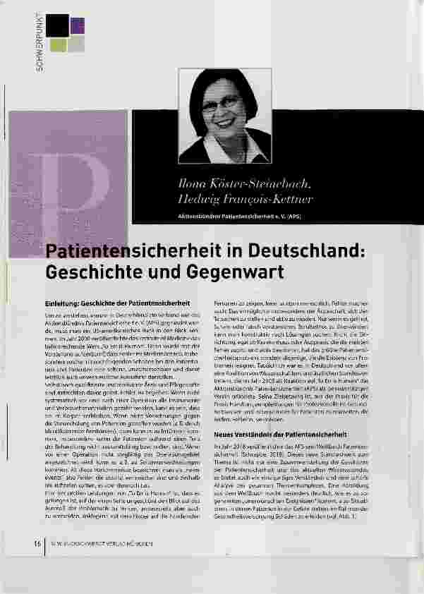 Vorschauseite 1: Patientensicherheit in Deutschland: Geschichte und Gegenwart