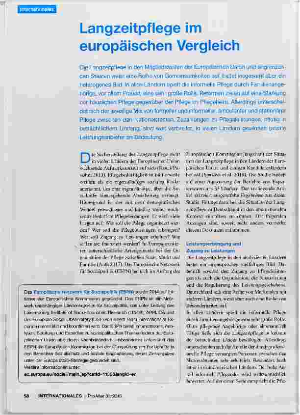 Vorschauseite 1: Langzeitpflege im europäischen Vergleich
