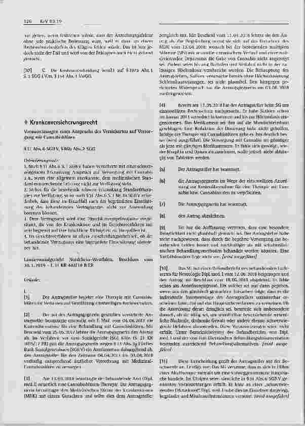 Vorschauseite 1: Krankenversicherungsrecht Voraussetzungen eines Anspruchs des Versicherten auf Versorgung mit Cannabisblüten §31 Abs.6 SGBV, §86b Abs.2 SGG