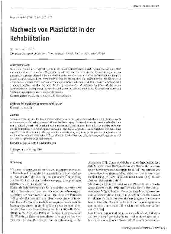 Vorschauseite 1: Nachweis von Plastizität in der Rehabilitation
