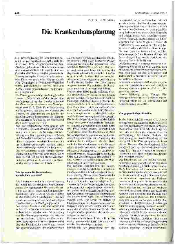 Vorschauseite 1: Die Krankenhausplanung