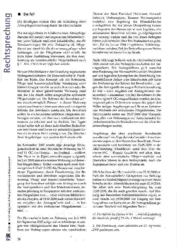 Vorschauseite 2: Zur Schließung einer als Heim gewerteten Senioren-Wohngemeinschaft