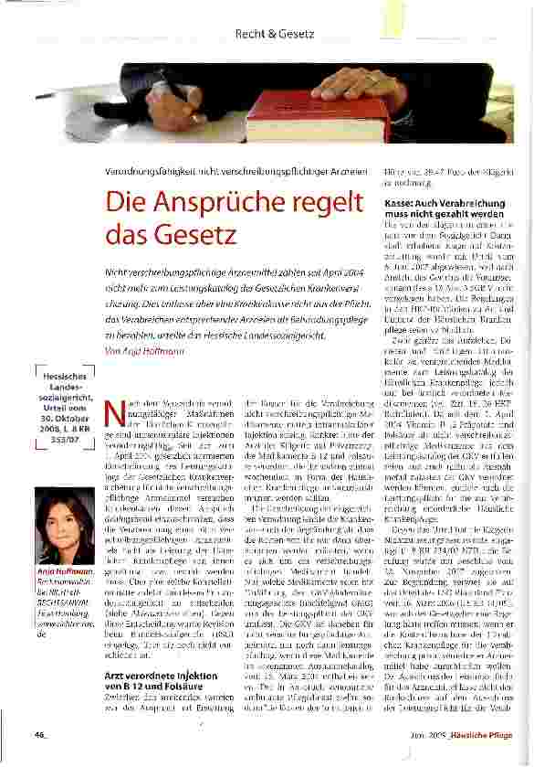 Vorschauseite 1: Verordnungsfähigkeit nicht verschreibungspflichtiger ArzneienDie Ansprüche regelt das Gesetz